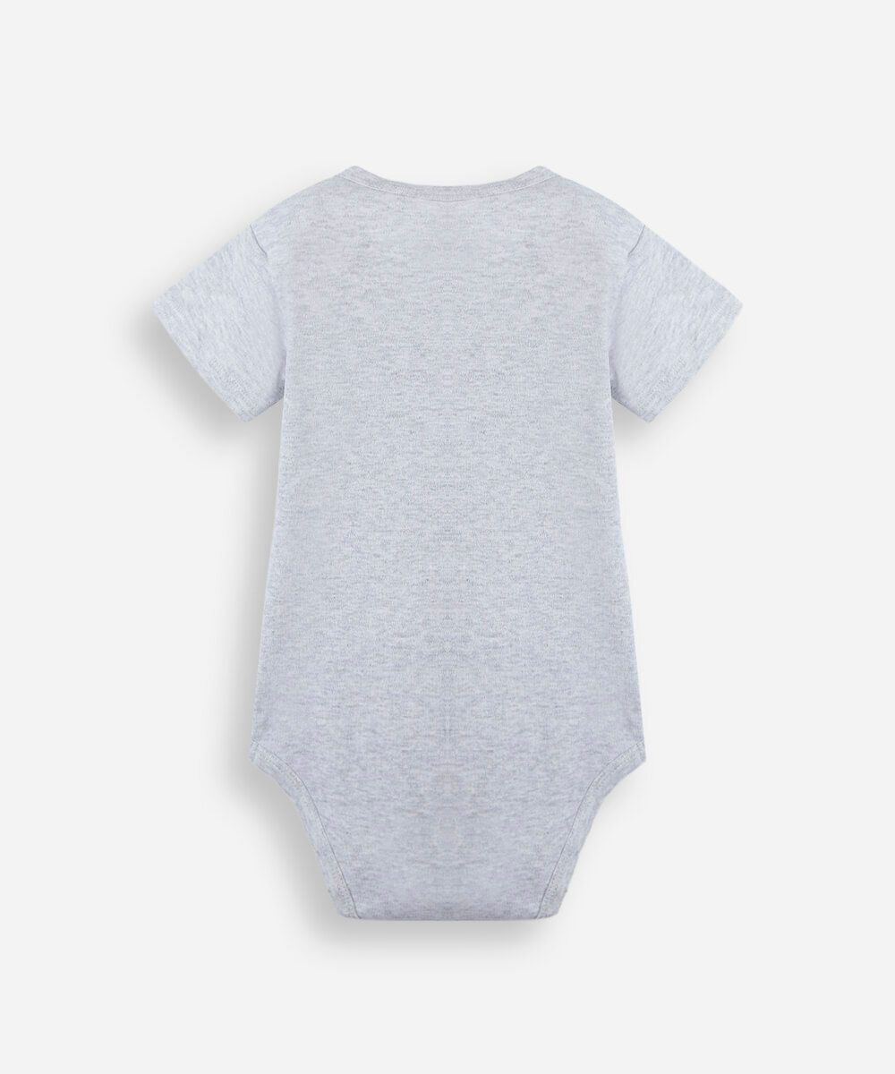 body infantil de algodão manga curta estampado cinza