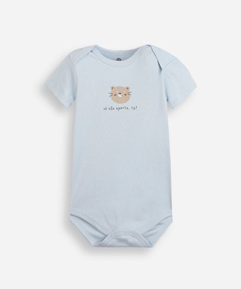body infantil de algodão manga curta estampado azul