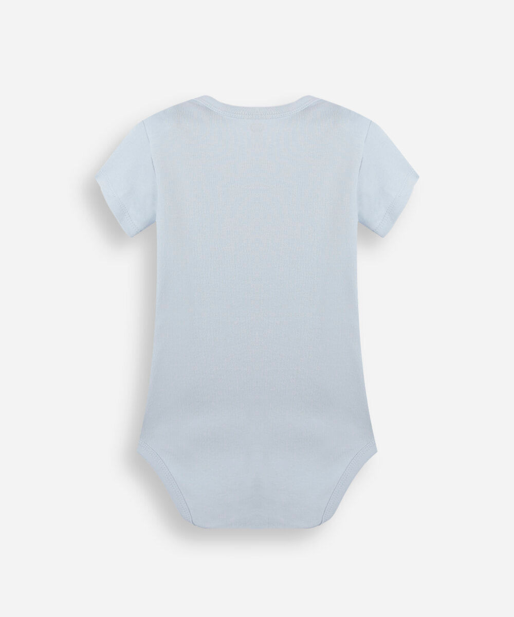 body infantil de algodão manga curta estampado azul