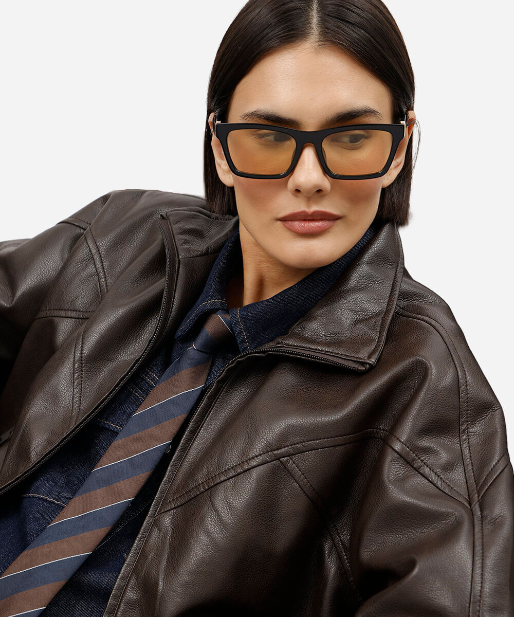 óculos de sol feminino quadrado de acetato triton preto