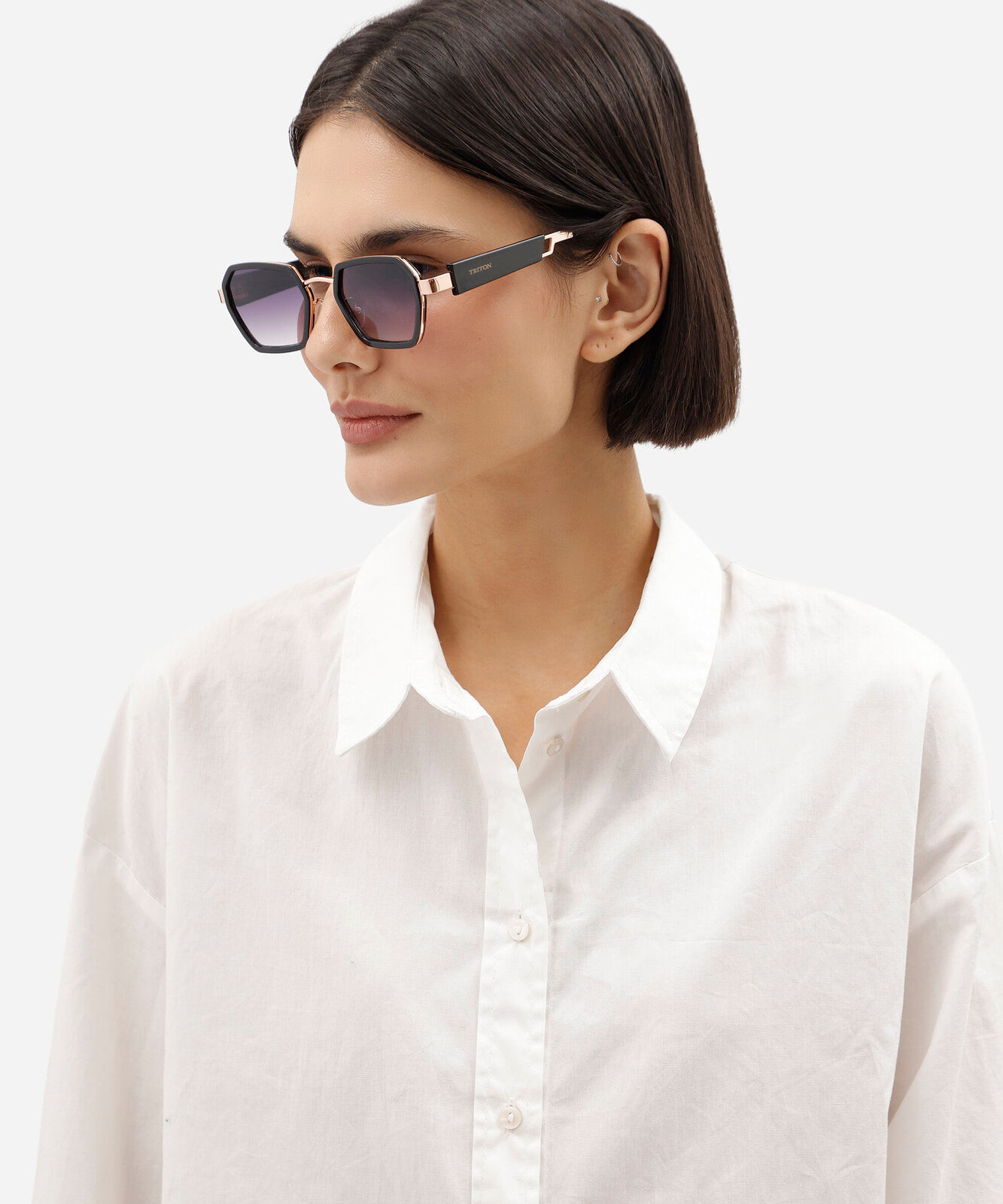 óculos de sol feminino oval de metal triton dourado