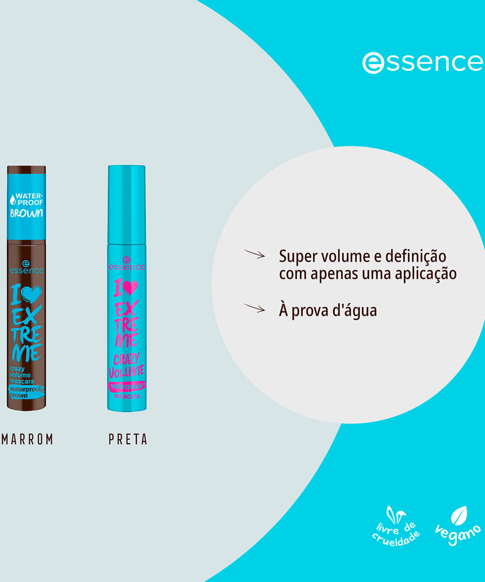 máscara de cílios essence i love extreme crazy volume á prova d água marrom