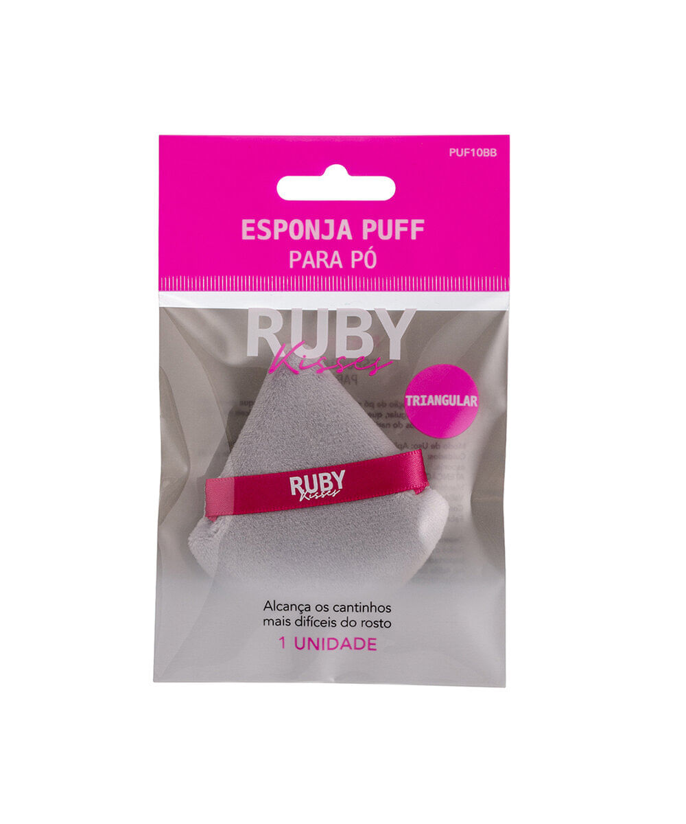 esponja puff ruby kisses para pó triangular cinza e rosa