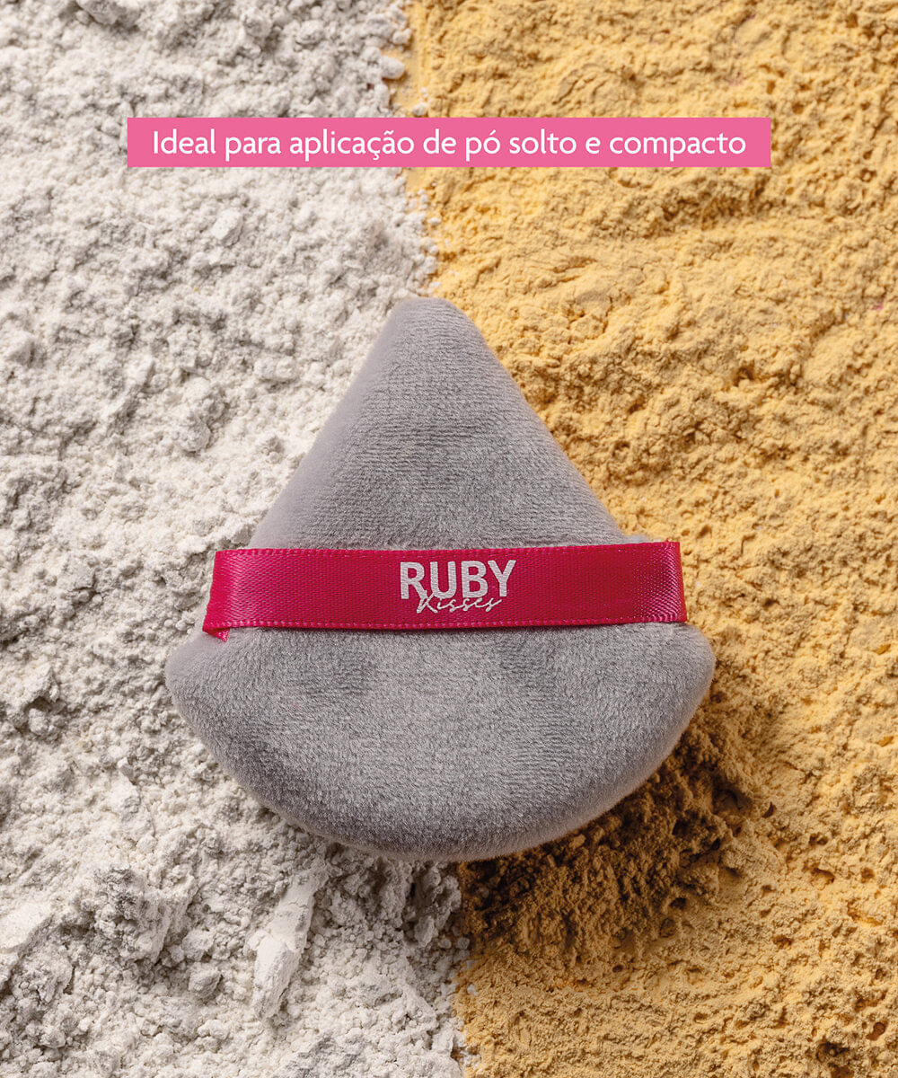 esponja puff ruby kisses para pó triangular cinza e rosa