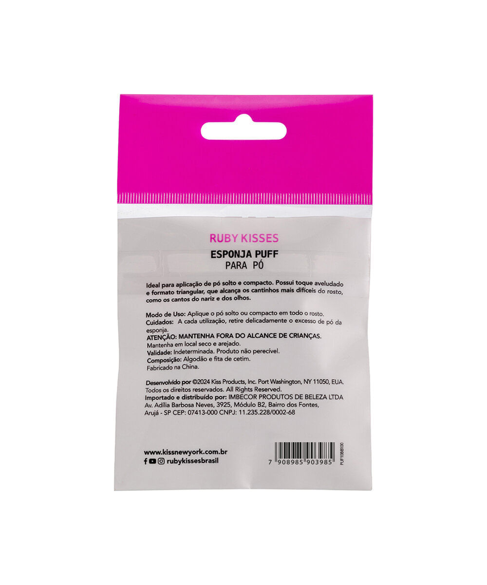 esponja puff ruby kisses para pó triangular cinza e rosa