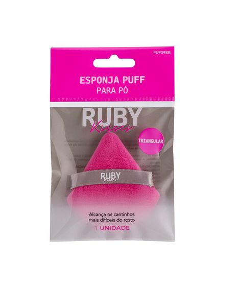 esponja puff ruby kisses para pó triangular rosa e cinza