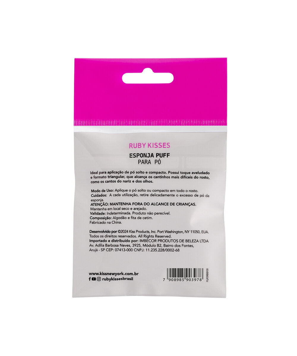 esponja puff ruby kisses para pó triangular rosa e cinza