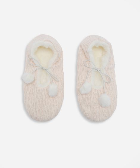 pantufa feminina de tricot com amarração e antiderrapante rosa