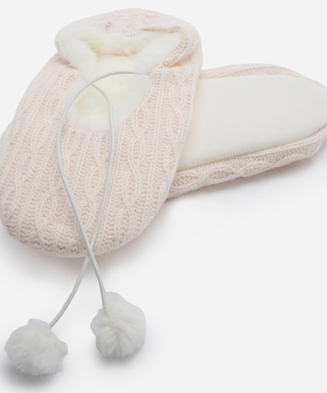 pantufa feminina de tricot com amarração e antiderrapante rosa