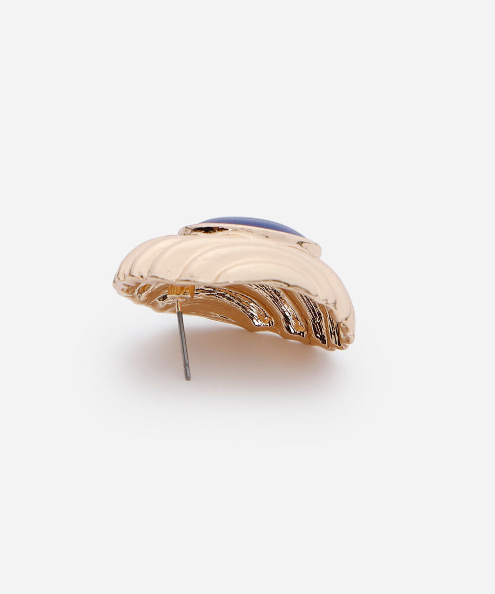 brinco botão texturizado resina dourado