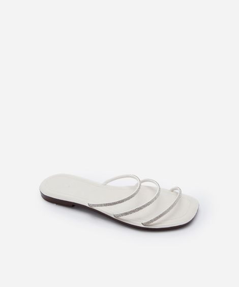 rasteirinha três tiras com brilho off white