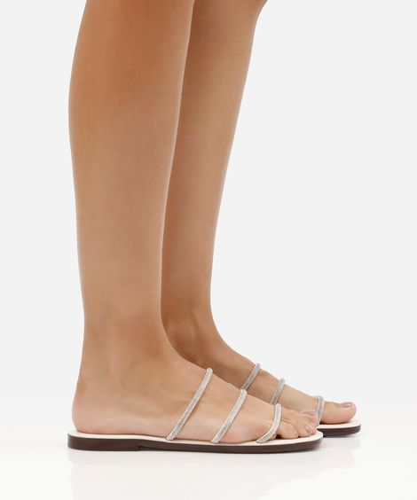 rasteirinha três tiras com brilho off white