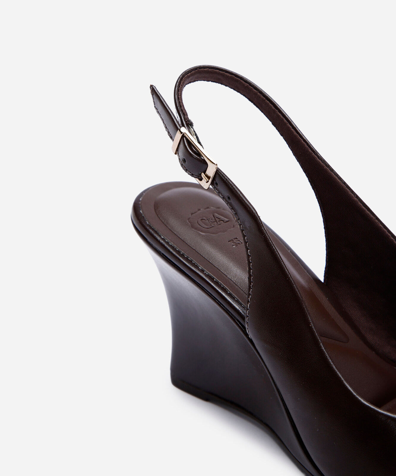 scarpin anabela slingback com bico fino - marrom escuro