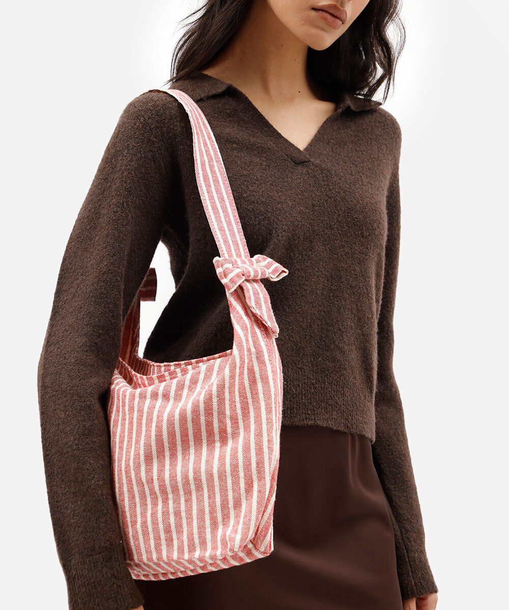 bolsa tote listrada com laços colorida