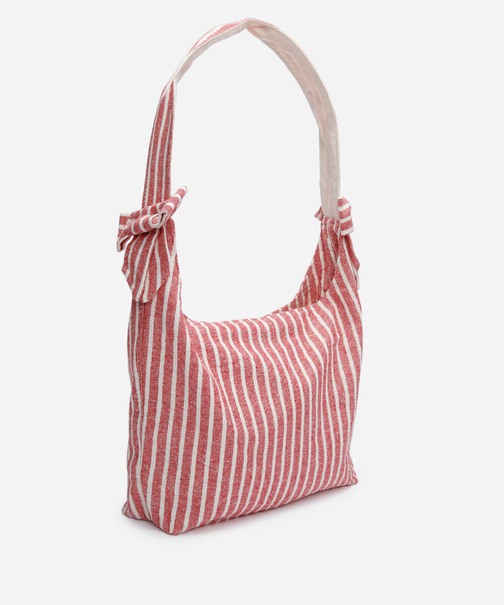 bolsa tote listrada com laços colorida
