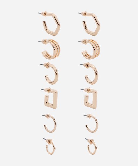 kit de 6 brincos de argola dourado
