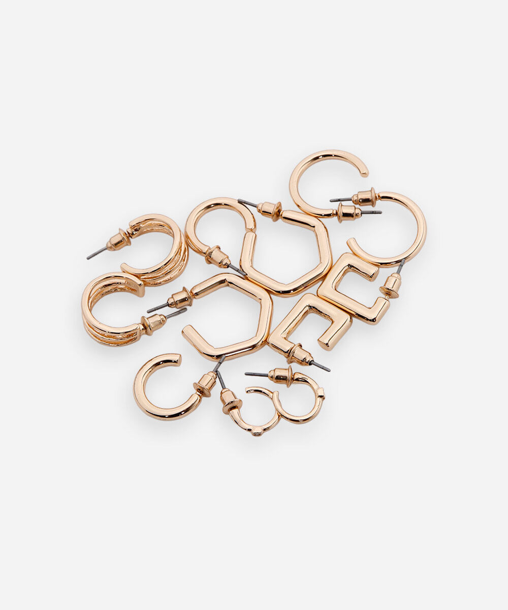 kit de 6 brincos de argola dourado
