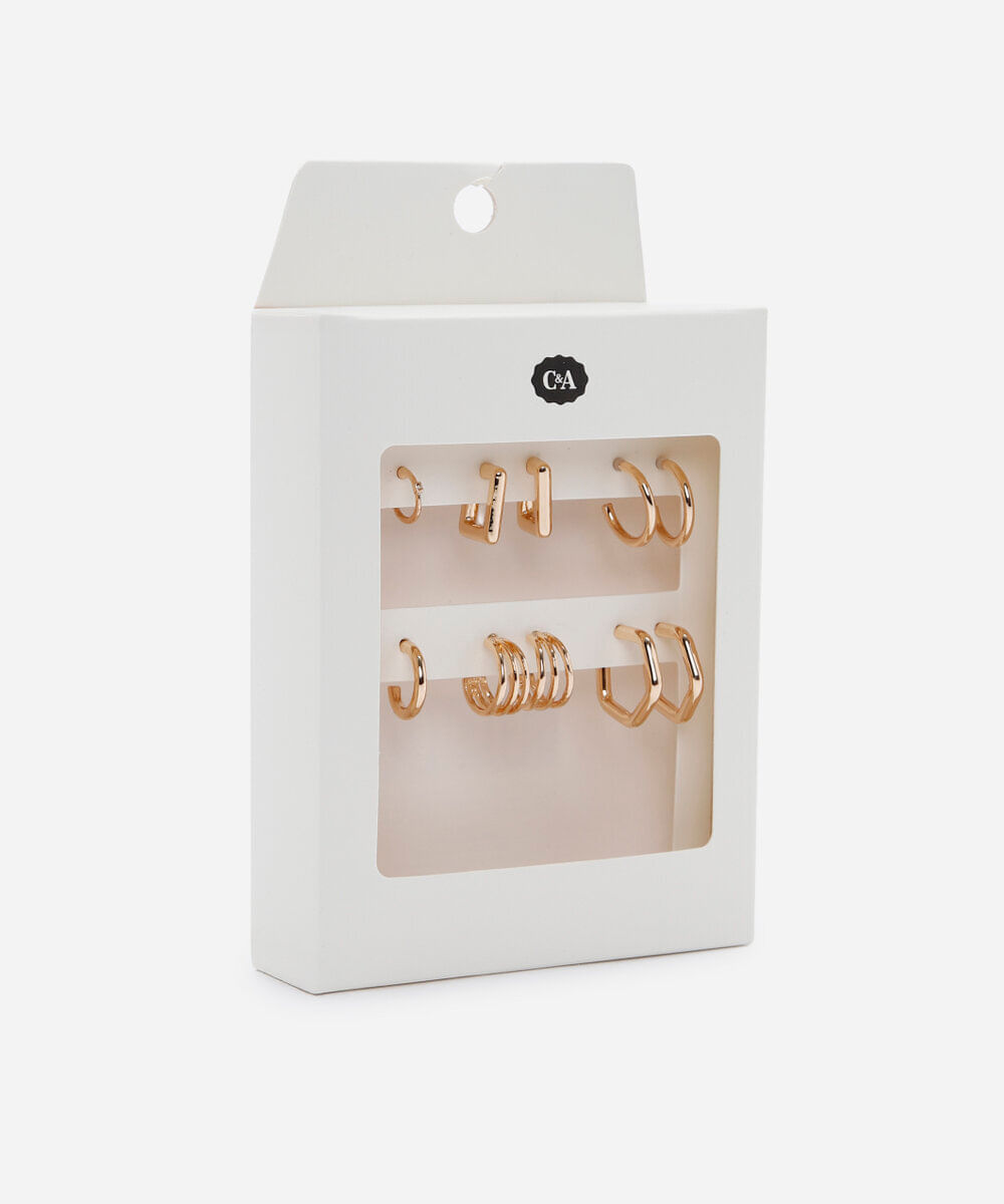 kit de 6 brincos de argola dourado
