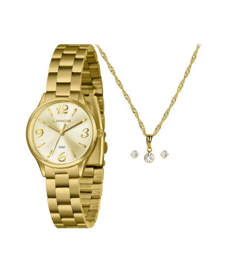 kit relógio feminino lince analógico lrgh007l30 kafkc2kx dourado