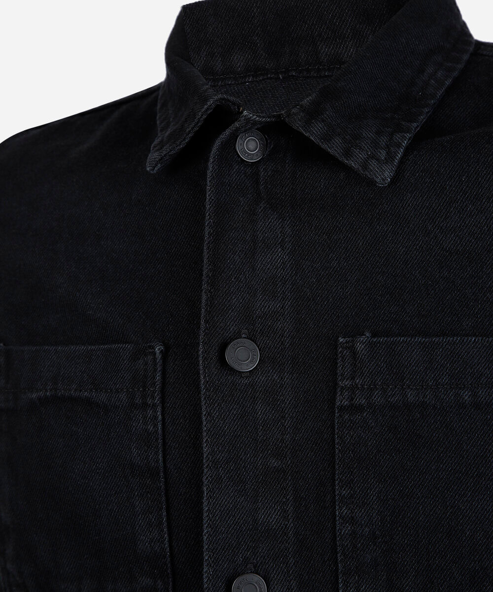 camisa juvenil jeans com bolso frontal preta