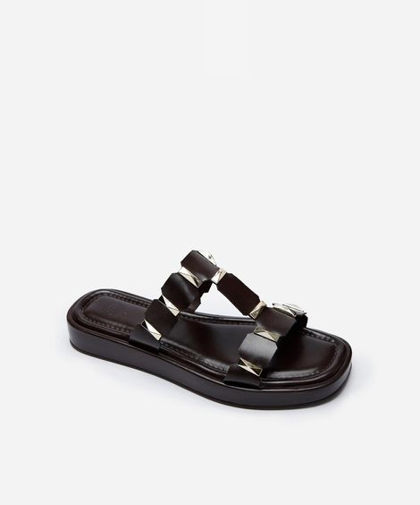 rasteirinha flatform com tira geométrica marrom