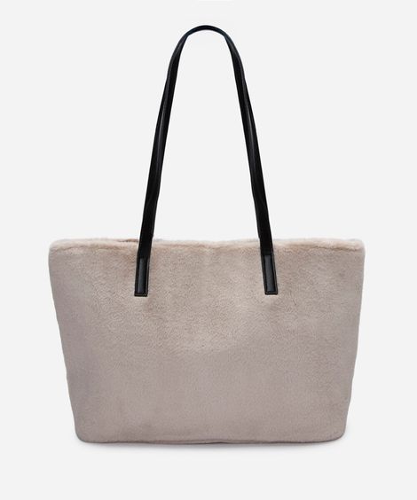 bolsa shoulder pelúcia bege