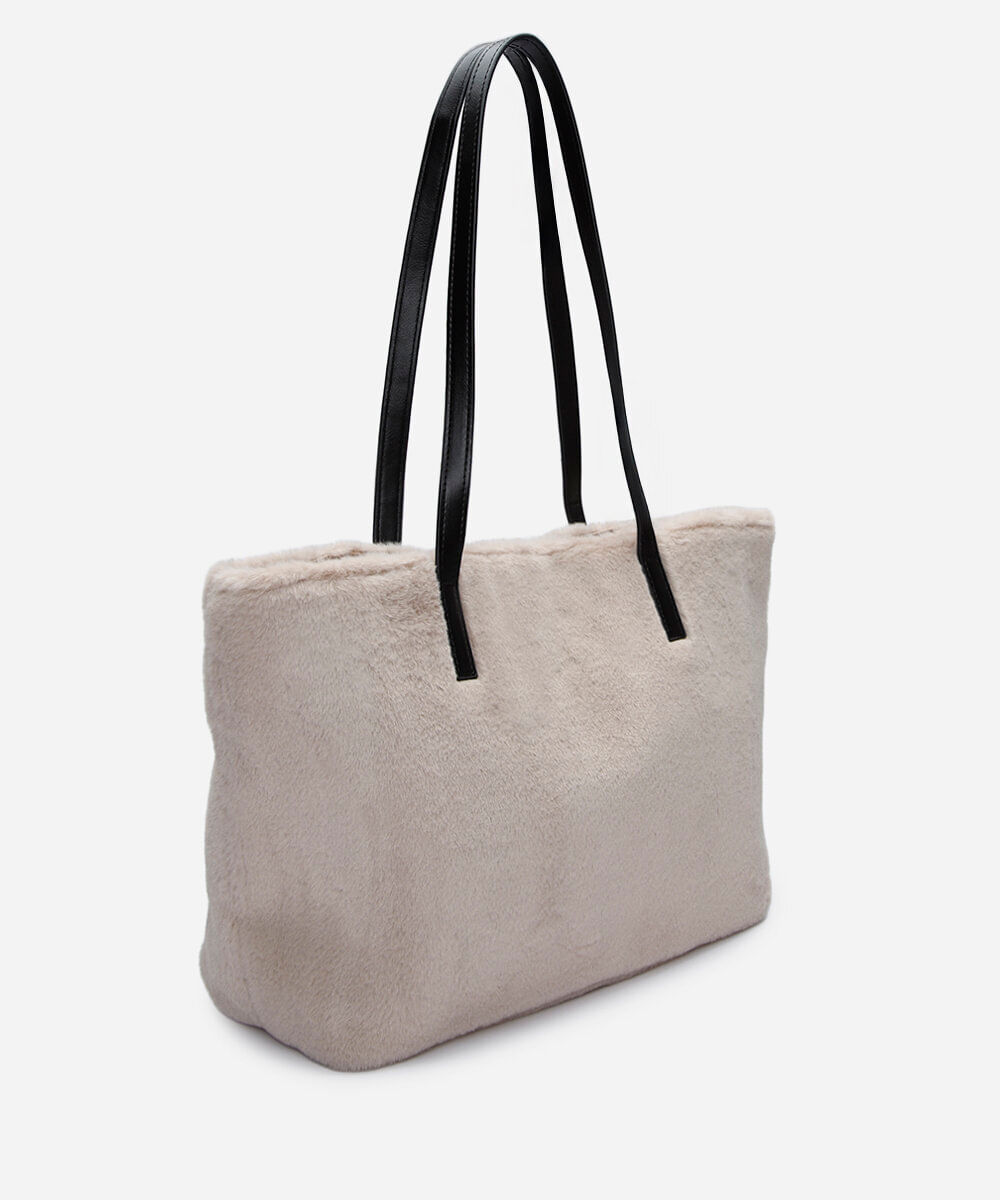 bolsa shoulder pelúcia bege
