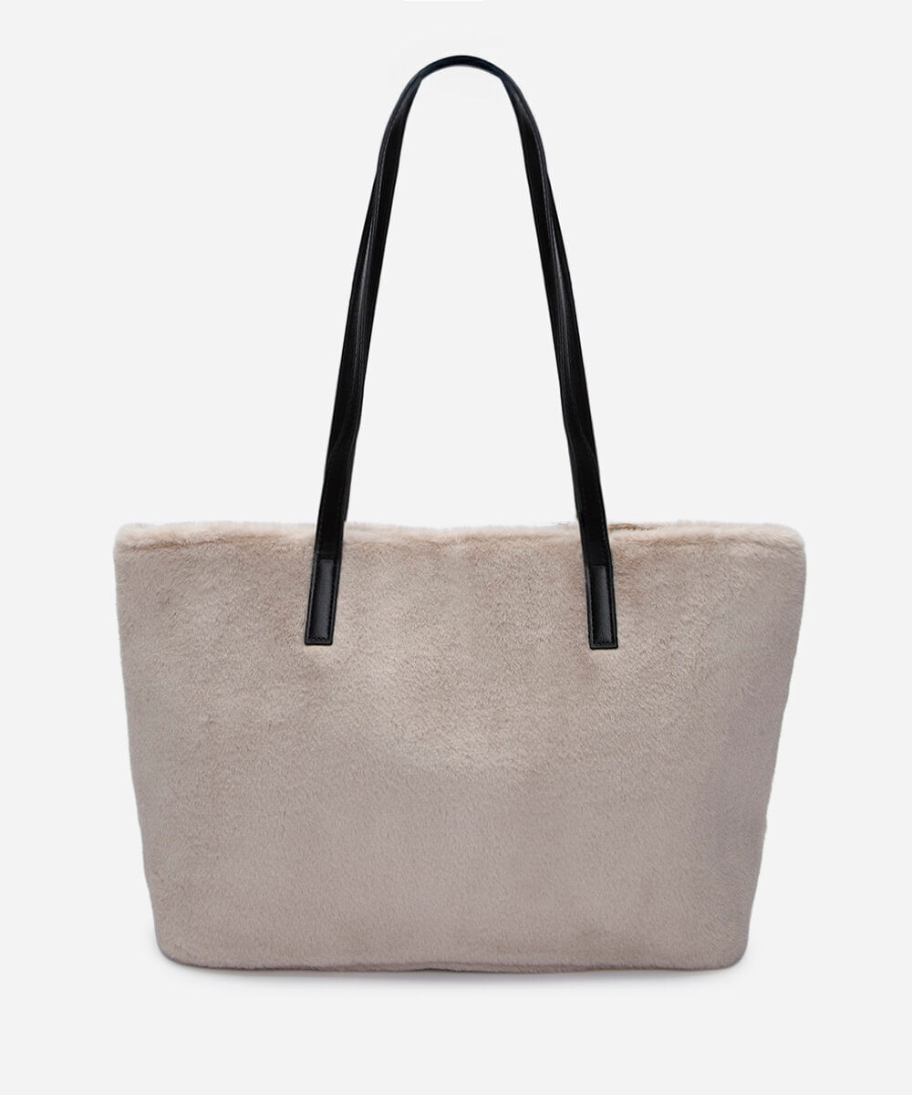bolsa shoulder pelúcia bege