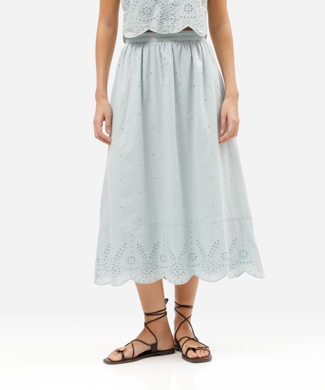saia feminina midi de laise com barrado azul