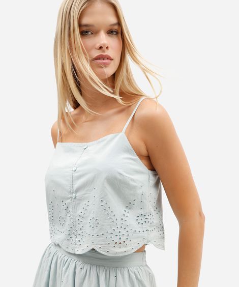 blusa feminina cropped com alcinha de laise azul