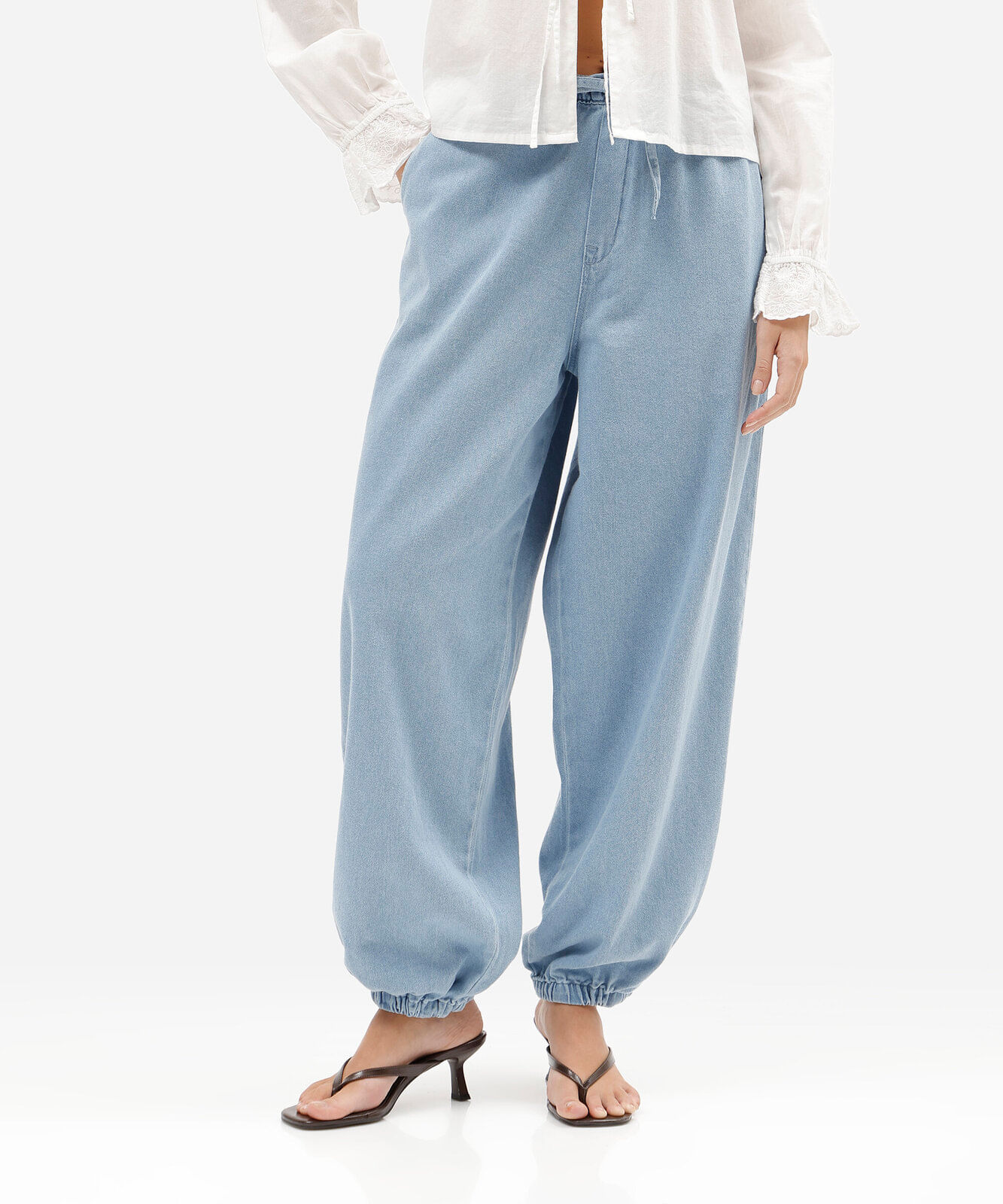 calça aladim feminina jeans cós elástico azul