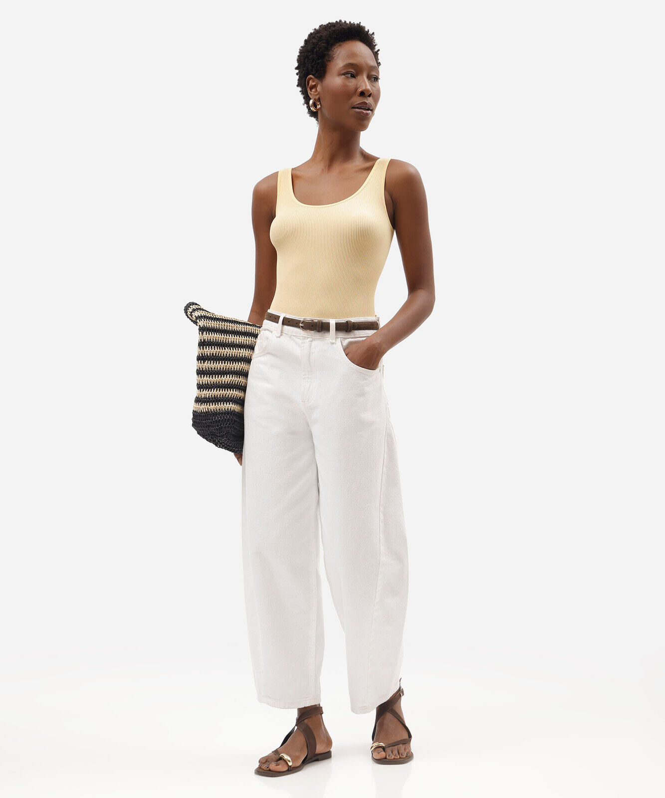 body básico feminino de poliamida canelado amarelo