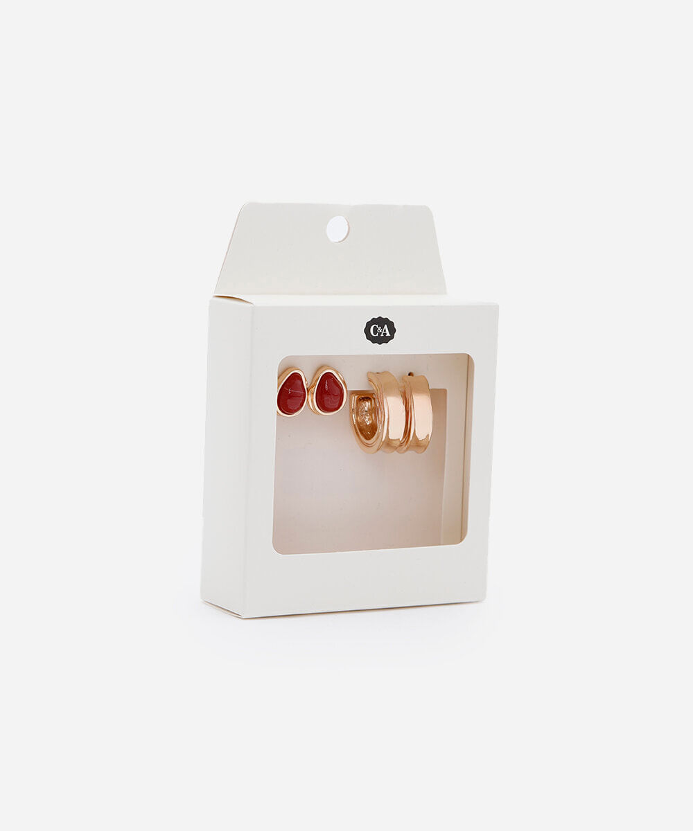 kit 2 de brincos argola e orgânico dourado