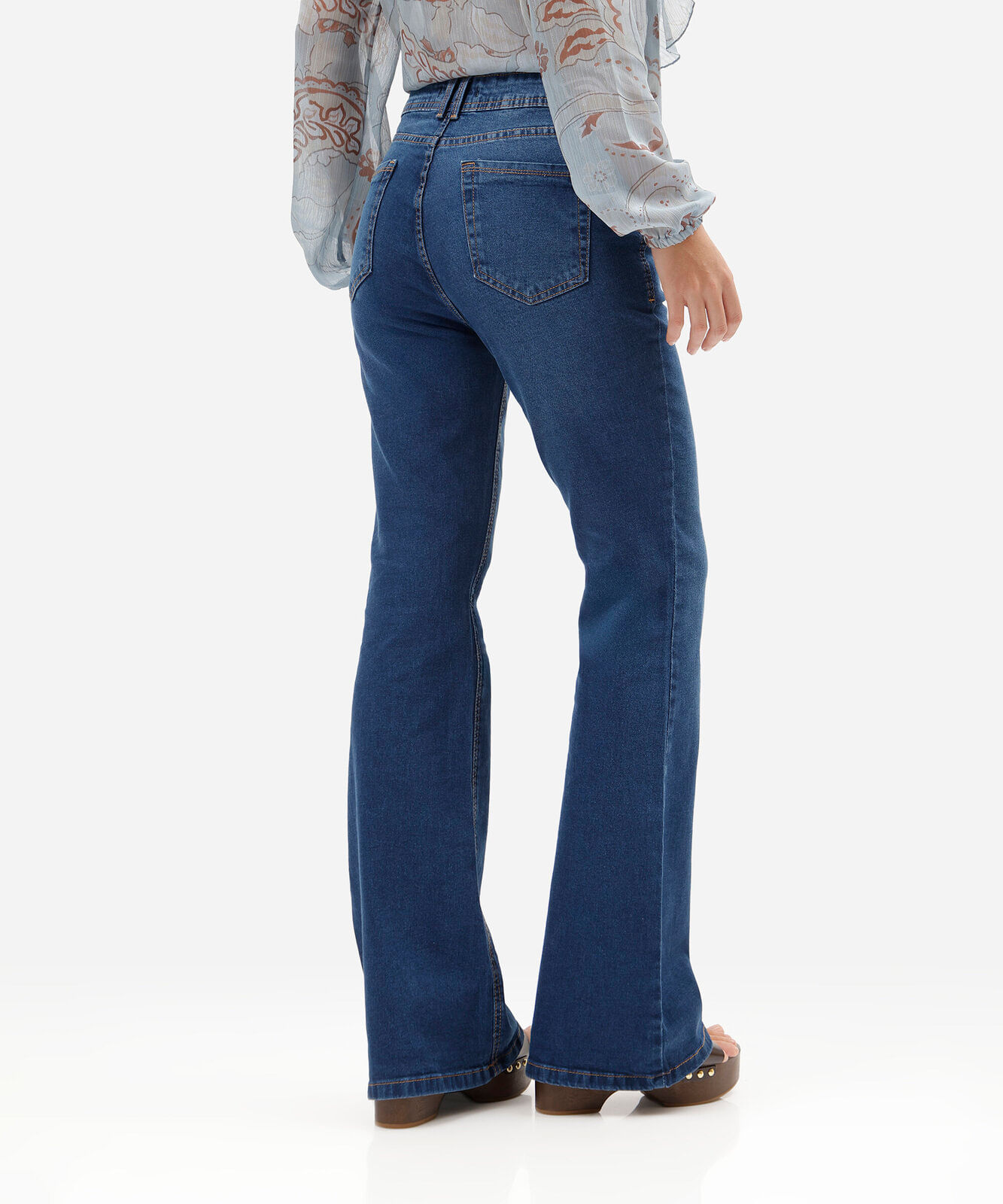 calça flare feminina jeans cintura média azul