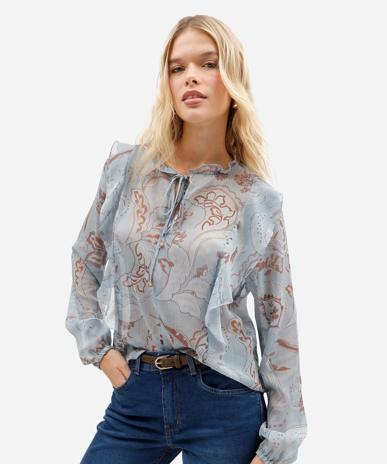 bata feminina com lurex floral azul