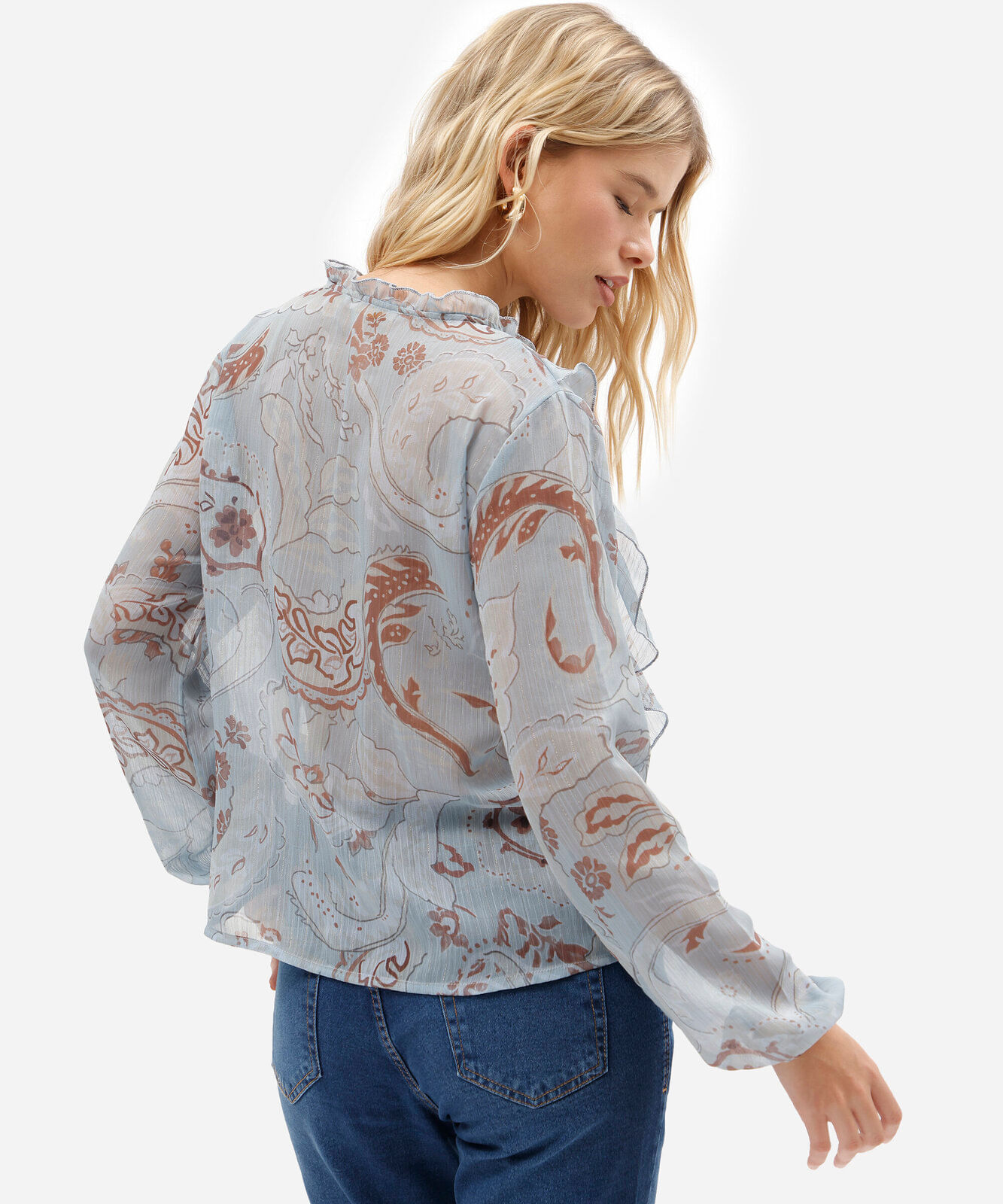 bata feminina com lurex floral azul