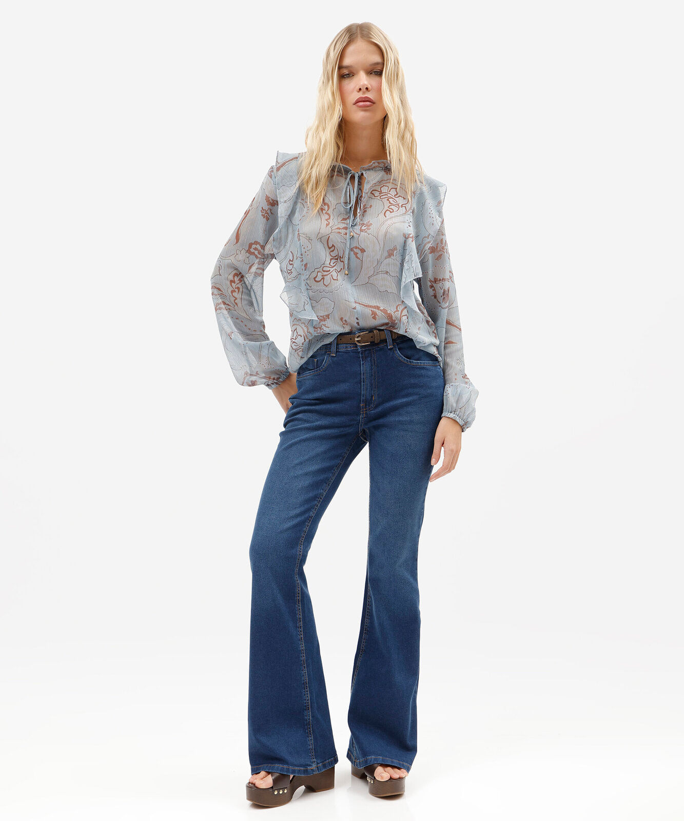 bata feminina com lurex floral azul