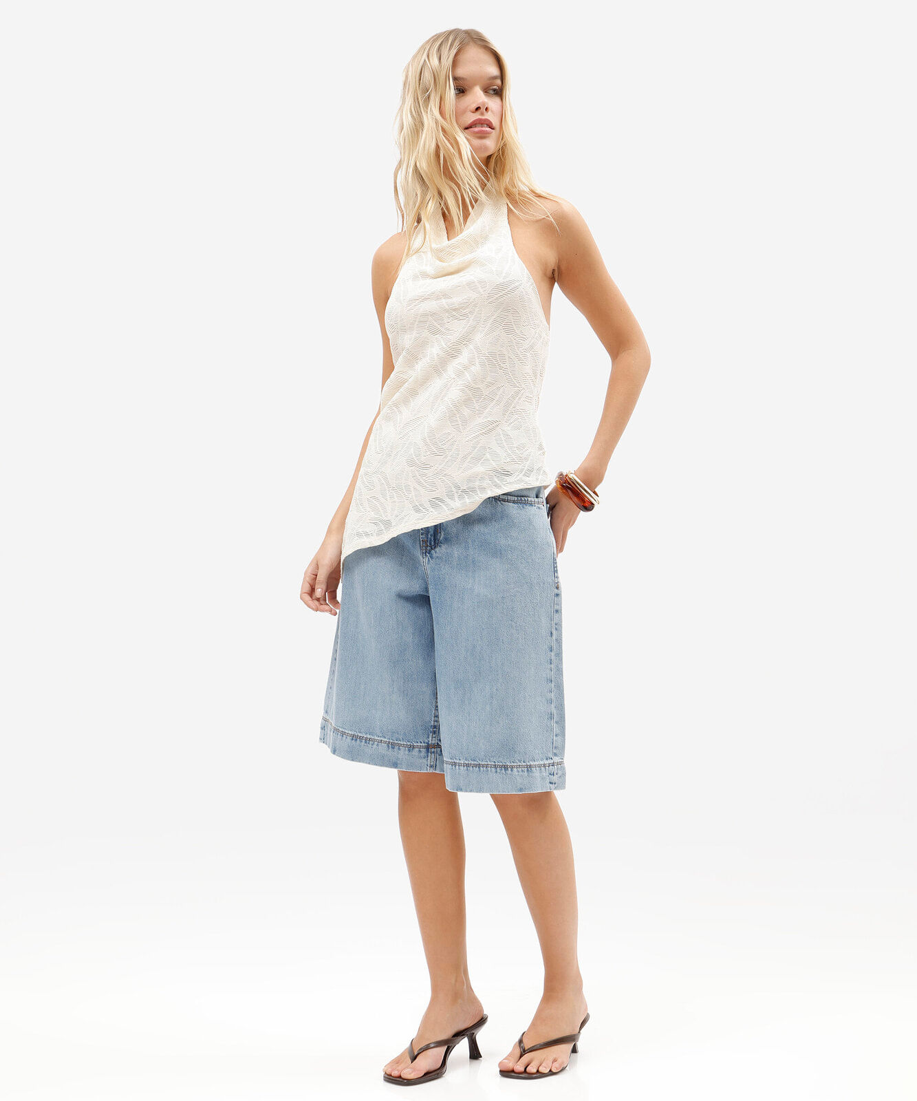 blusa frente única feminina assimétrica texturizada off white