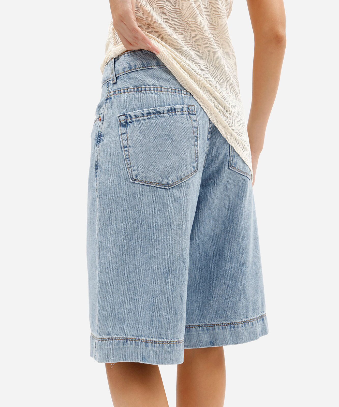 bermuda jorts feminina jeans cintura média azul