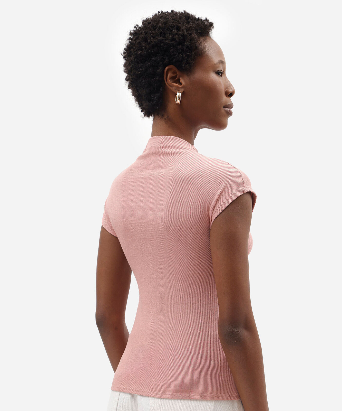 blusa feminina de viscose gola alta canelada rosa