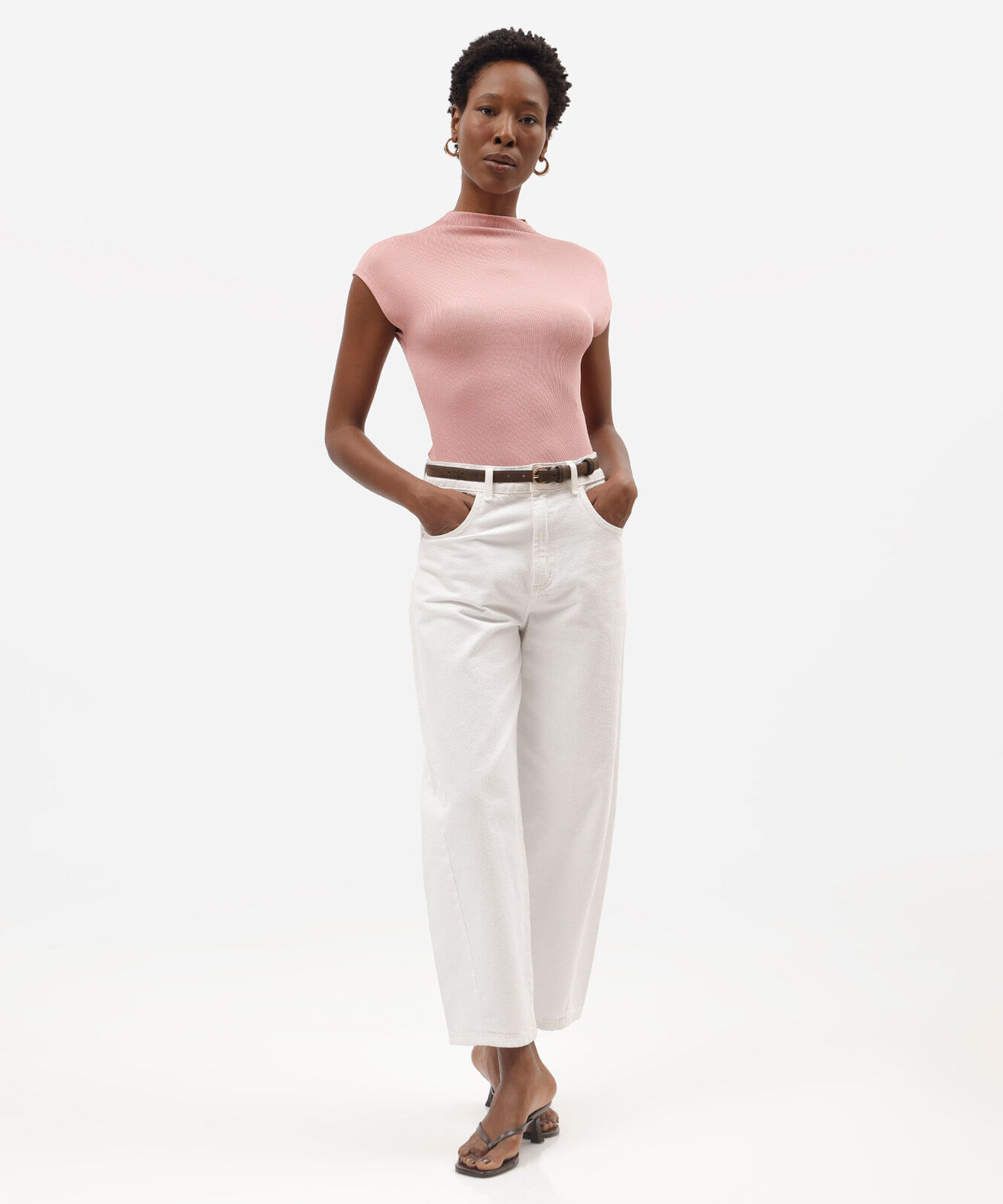 blusa feminina de viscose gola alta canelada rosa