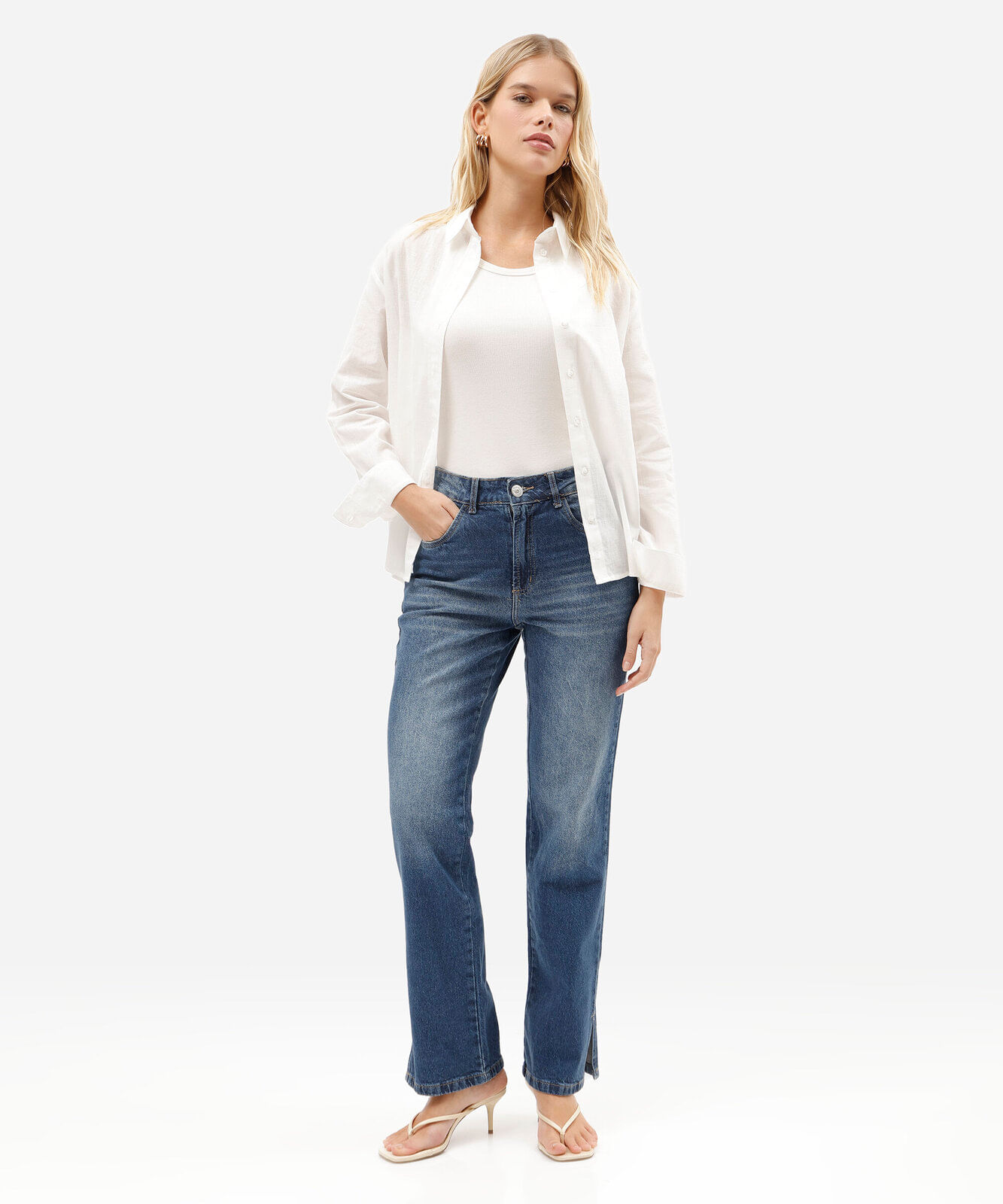 camisa feminina de algodão manga longa off white