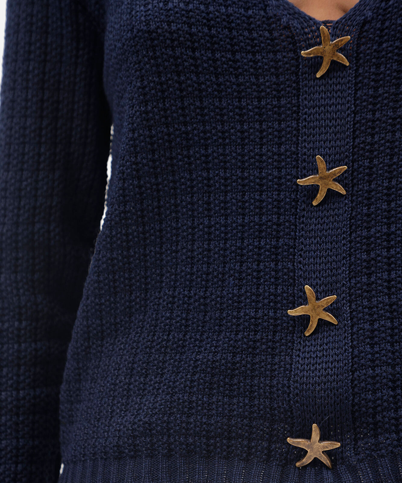 suéter feminino de tricot decote v com botões texturizado azul