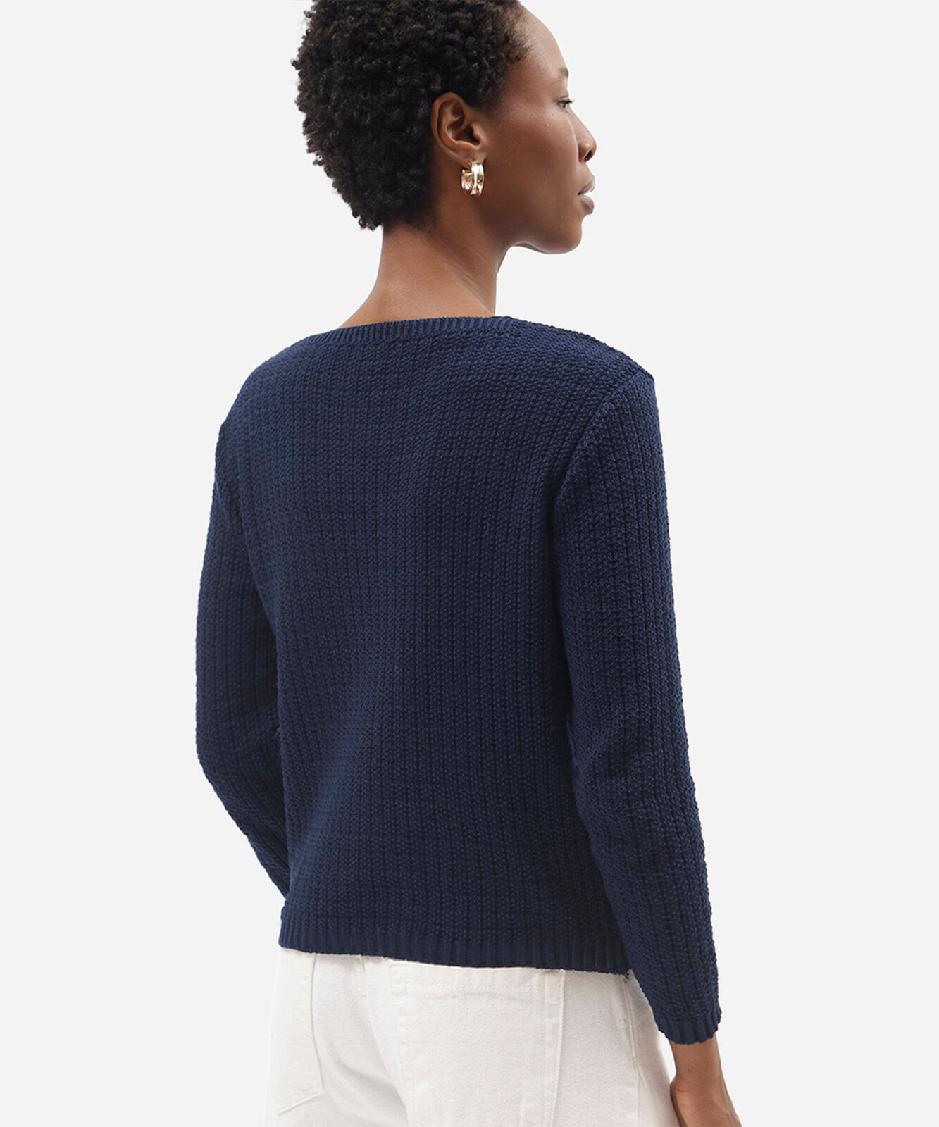 suéter feminino de tricot decote v com botões texturizado azul