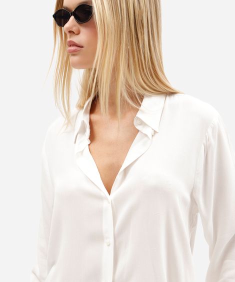 camisa feminina de viscose manga longa off white