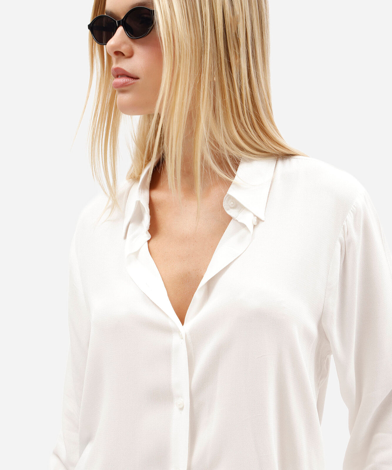 camisa feminina de viscose manga longa off white