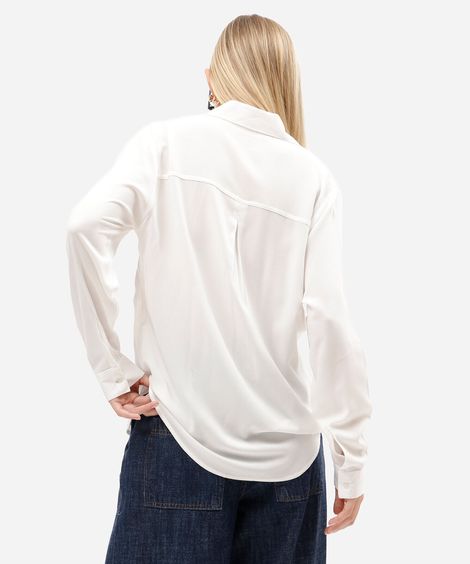 camisa feminina de viscose manga longa off white