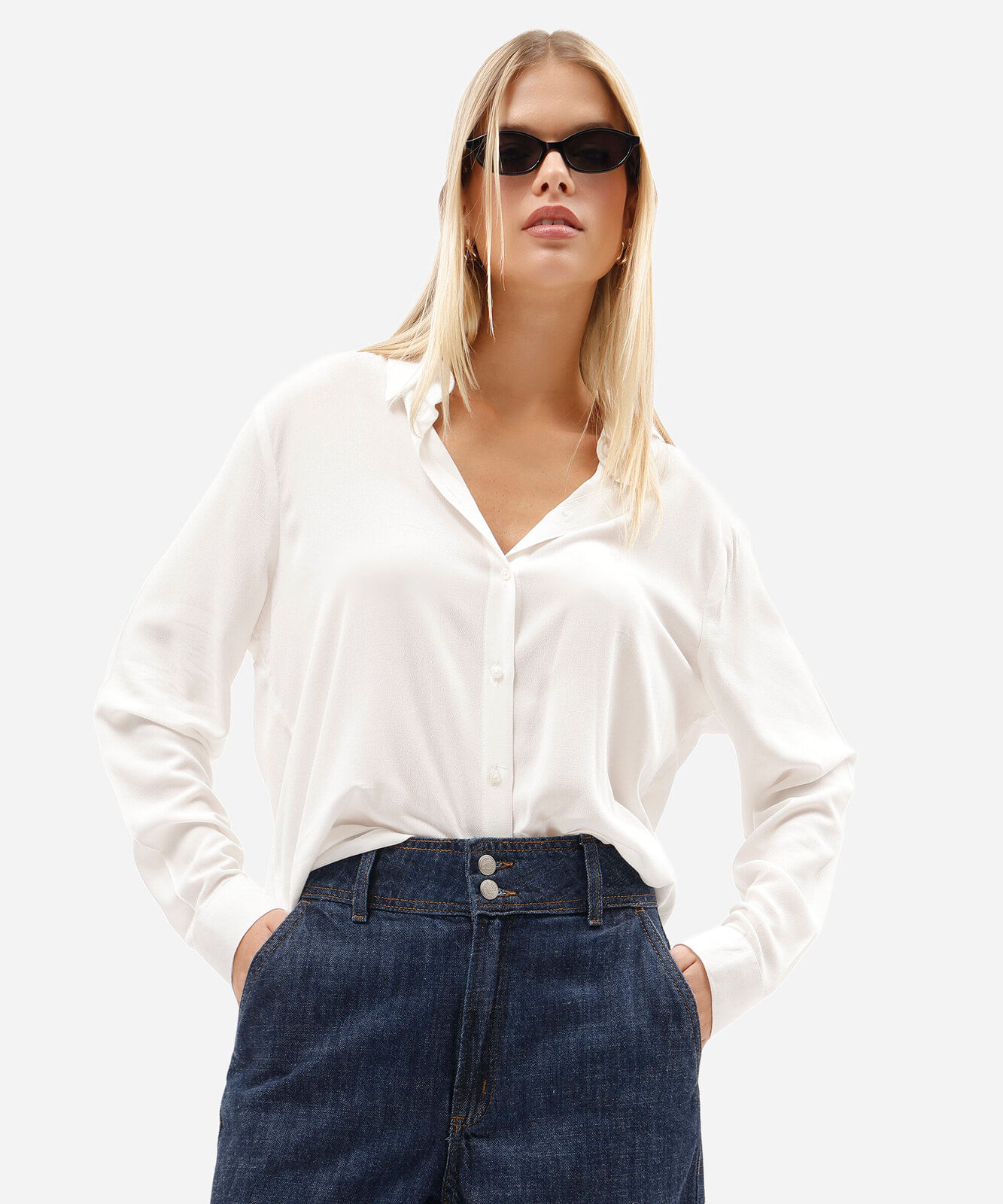camisa feminina de viscose manga longa off white