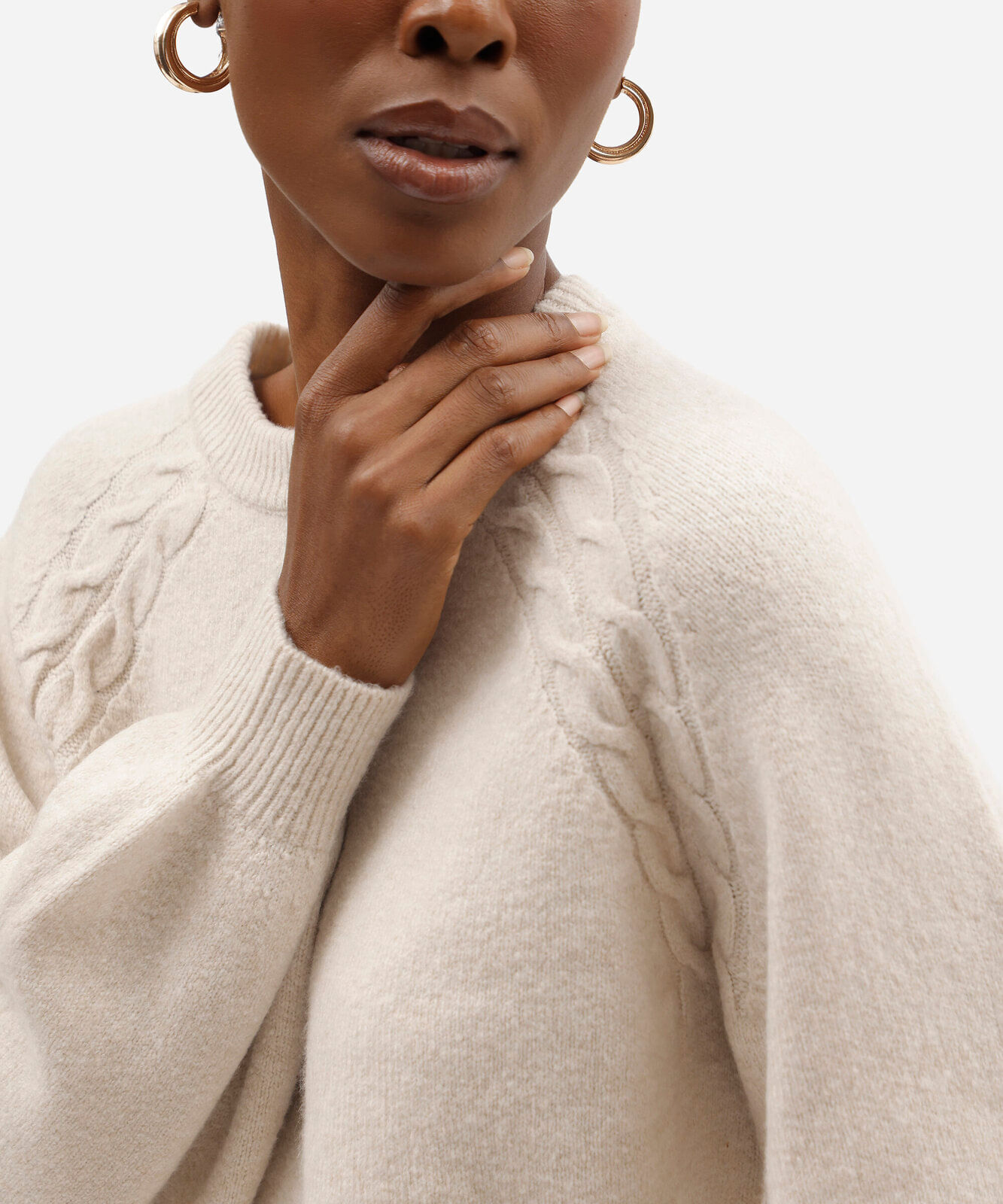 suéter feminino de tricot texturizado bege