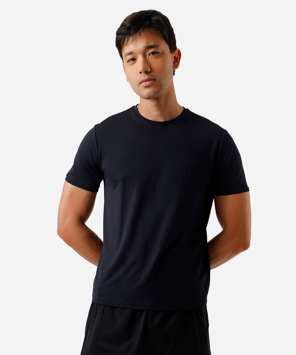 camiseta esportiva masculina de poliamida manga curta preta